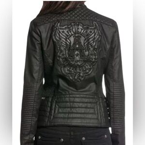 Affliction Women's Black moto Jacket with Embroidered Design